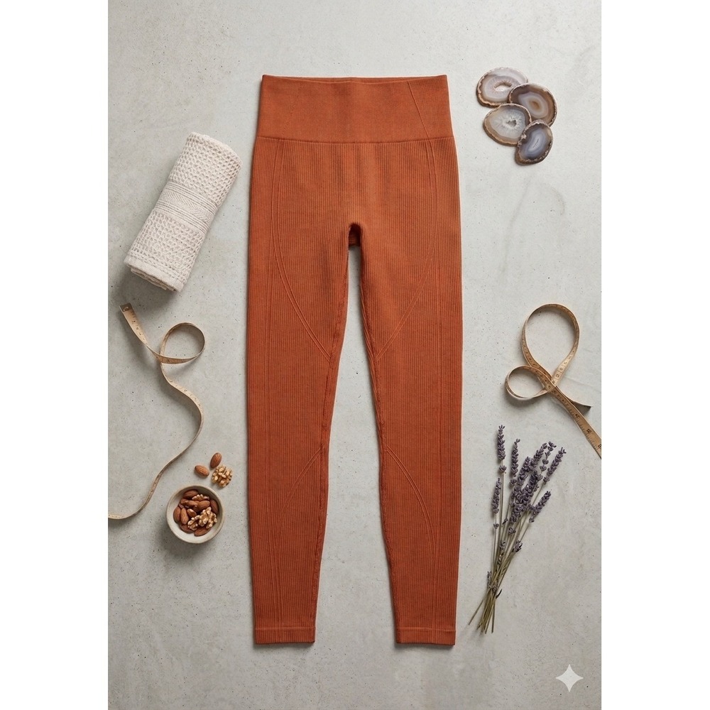 Alala Seamless Ribbed High Waisted Leggings Burnt Orange Terracotta Womens Small